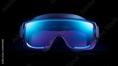 A 3D rendering of isolated METAVERSE VR goggles, representing a minimalist and realistic design. These virtual reality glasses are synonymous with fun, technology, video games, NFT.