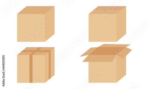 package cardboard illustration with open and closed cardboard design on white background