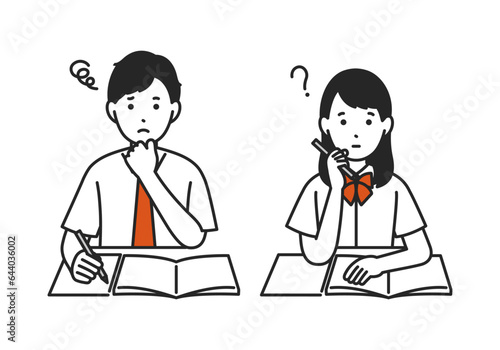 勉強をする男女の学生のイラスト