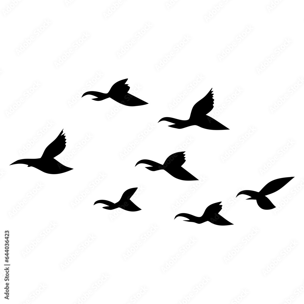 Fototapeta premium silhouettes of flock birds fly in sky