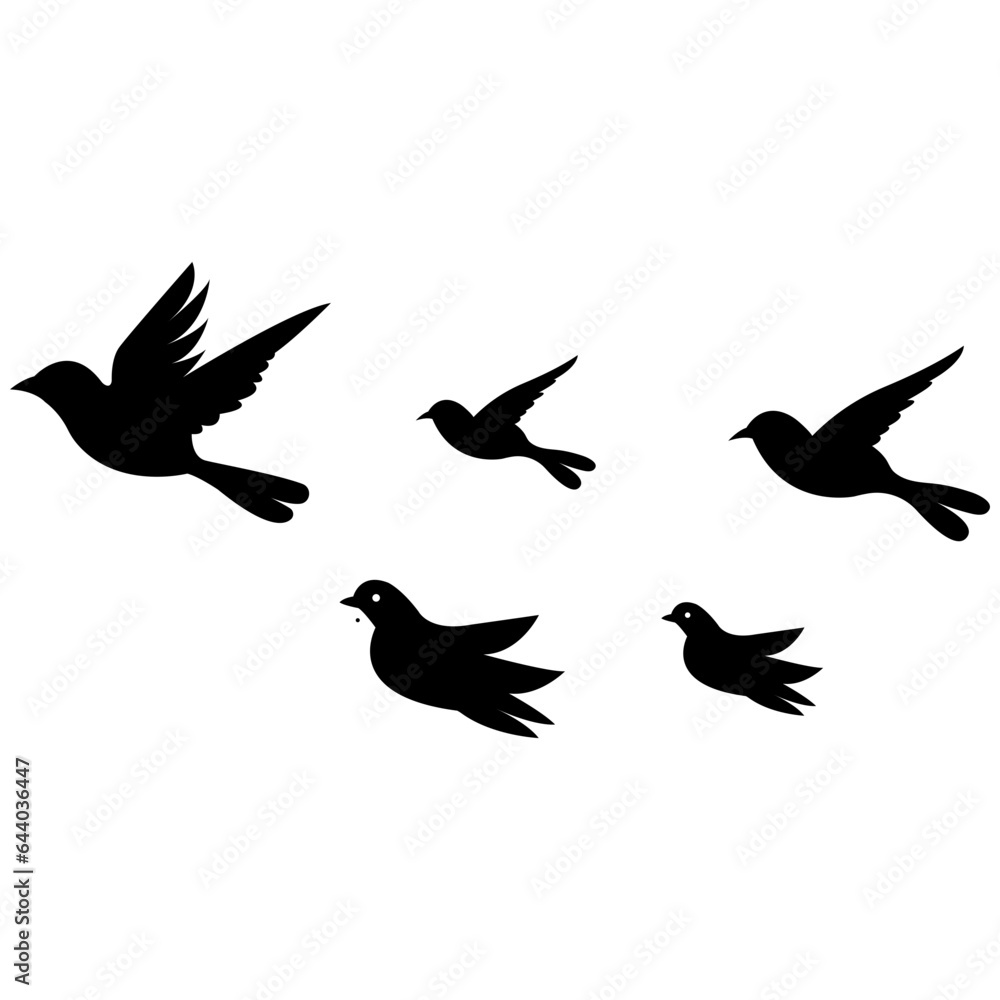 silhouettes of flock birds fly in sky silhouettes of flock birds fly in sky