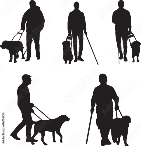 Guide Dog and Disabled People Silhouette Vector Set photo