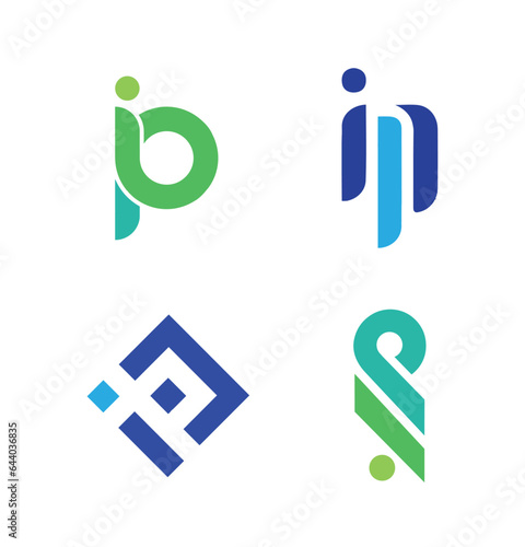 IP, PI, Abstract initial monogram letter alphabet logo set design
