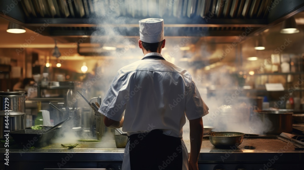 A man in a chef's uniform cooking in a kitchen A man in a chef's uniform cooking in a kitchen