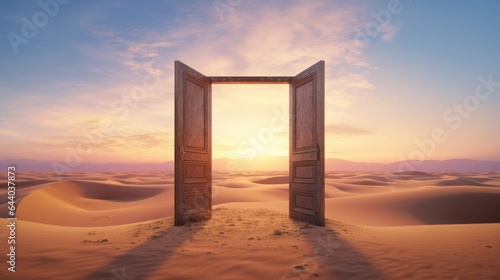 An open door in the middle of a desert