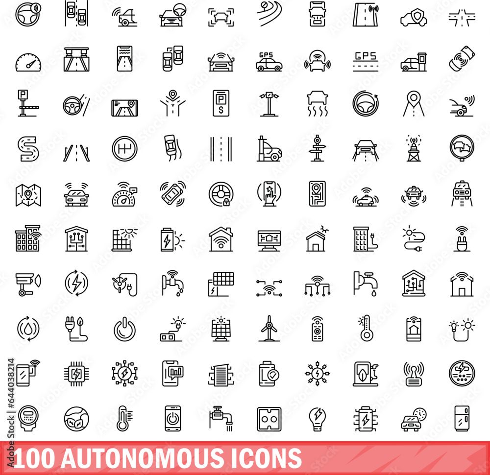 100 autonomous icons set. Outline illustration of 100 autonomous icons vector set isolated on white background