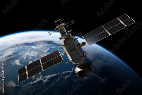 A satellite orbits the Earth in space. Generative AI