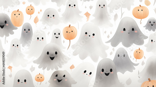 soft pastel halloween pattern light background with ghosts