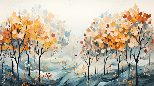autumn drawing trees row on a white background © kichigin19