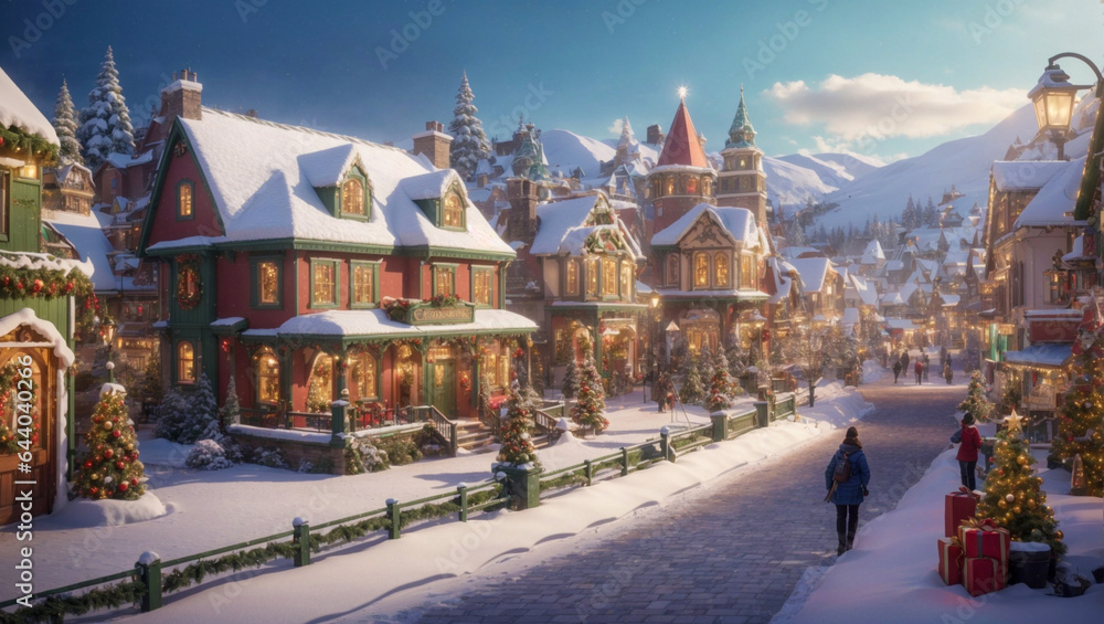 Obraz premium Festive Christmas Village Street