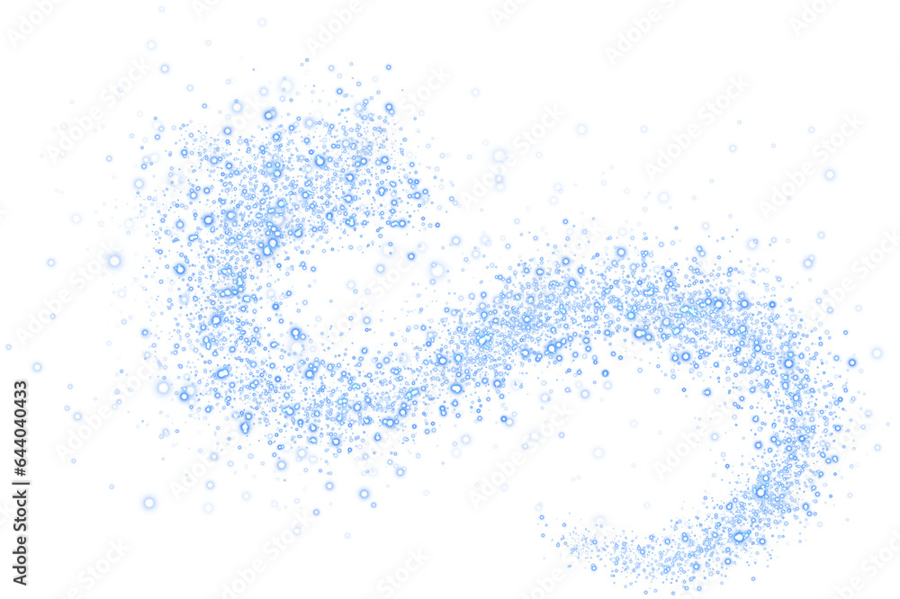 Obraz premium Blue glitter and bokeh on transparent backdrop. Luxury particles with stardust. Glow light effect. Magic Christmas composition. Special shine for poster or advertising. PNG.