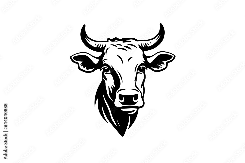 Cow logotype hand drawn ink sketch. Engraving style vector illustration.