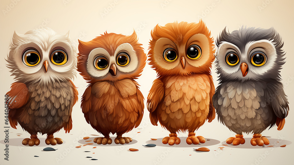 collection of cute cartoon owls on a white background set collection of cute cartoon owls on a white background set