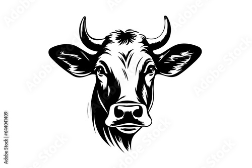 Cow logotype hand drawn ink sketch. Engraving style vector illustration.