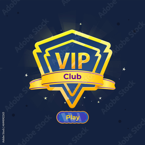 Winner Game UI Badge VIP Club Nonagon Honorable Luxury Blue Coin Pop Up Reward Page For Casino Slots With Golden Stars Cute Colorful Vector Design