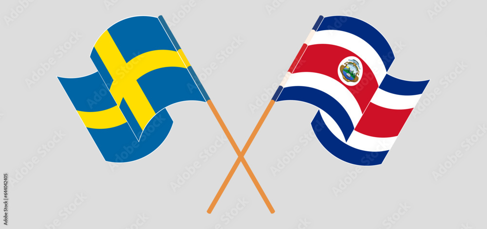 Crossed and waving flags of Sweden and Costa Rica Crossed and waving flags of Sweden and Costa Rica