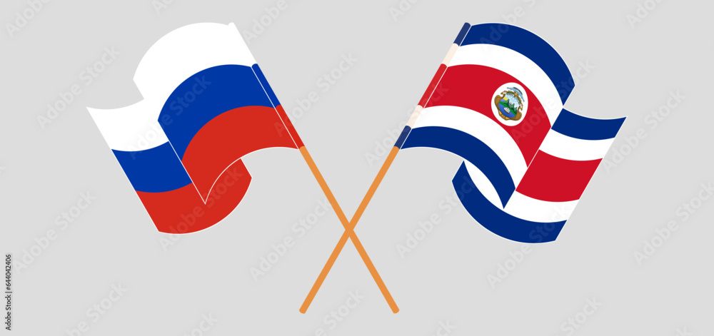 Crossed and waving flags of Russia and Costa Rica