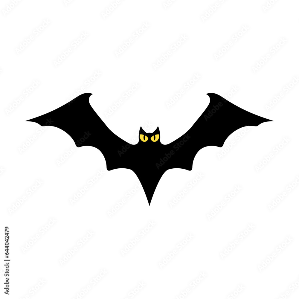 Halloween Silhouette bat icon Vector Illustration, Halloween elements, cartoon Fruit bat isolated on a white background