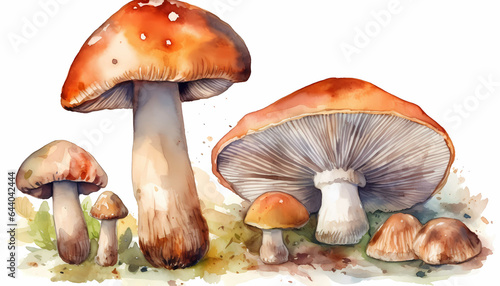 Watercolor autumn edible mushrooms