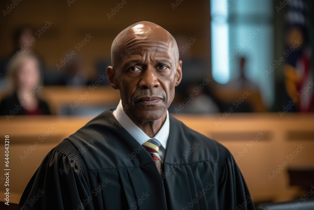 Fototapeta premium Black Judge sitting in a courtroom portrait
