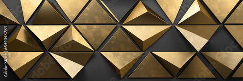 Abstract background. Gold triangles. 3d, depth. Wall design. Faceted. Interior design. Lighting. Angular, Geometric.