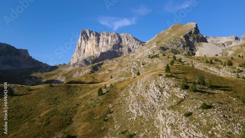 Aerial view of Pic de Bure and the Vallon d'Ane in the mountains of Devoluy Massif. Hautes-Alpes, Alps, France photo