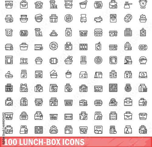 100 lunch-box icons set. Outline illustration of 100 lunch-box icons vector set isolated on white background
