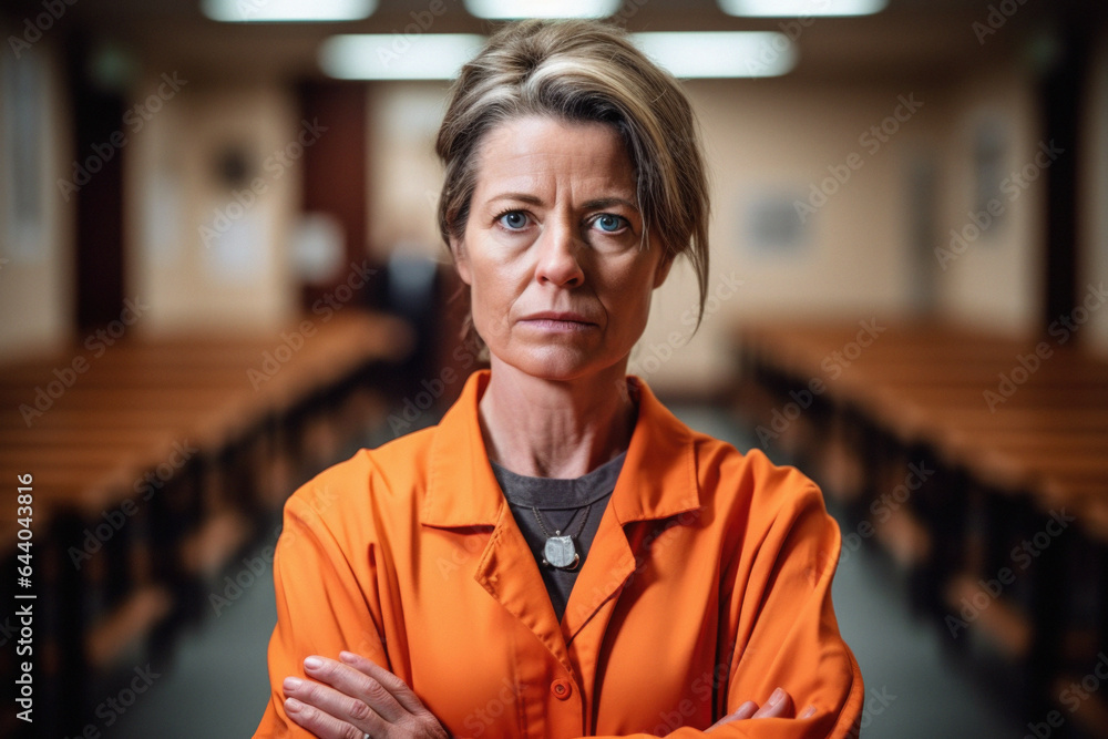Woman in prison wearing a prisoner orange jumpsuit Stock Photo | Adobe
