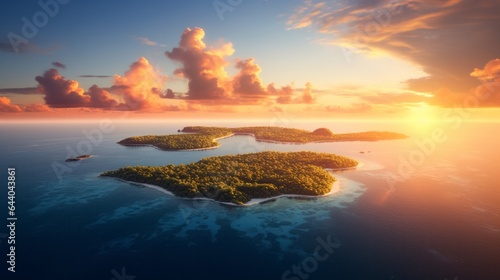 An island in the middle of the ocean at sunset