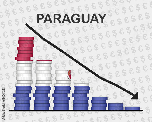 Paraguay economic collapse, decreasing values with coins, crisis and downgrade concept