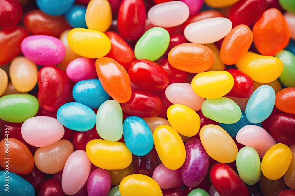 Close up shot of a pile colorful jelly beans, texture background. Generative AI Close up shot of a pile colorful jelly beans, texture background. Generative AI