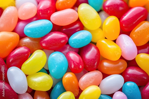 Close up shot of a pile colorful jelly beans, texture background. Generative AI