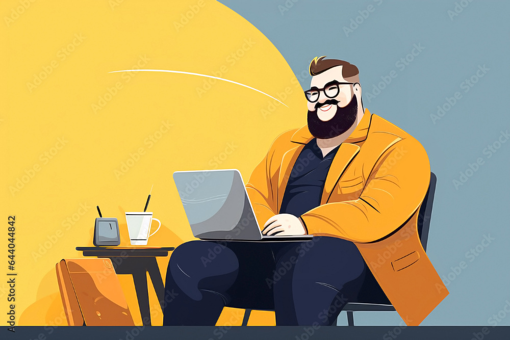 Body positive manager exemplifies self-love and self-acceptance while deeply committed to his work from the comfort of his home office. Body positive manager exemplifies self-love and self-acceptance while deeply committed to his work from the comfort of his home office.