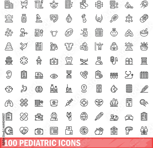 100 pediatric icons set. Outline illustration of 100 pediatric icons vector set isolated on white background