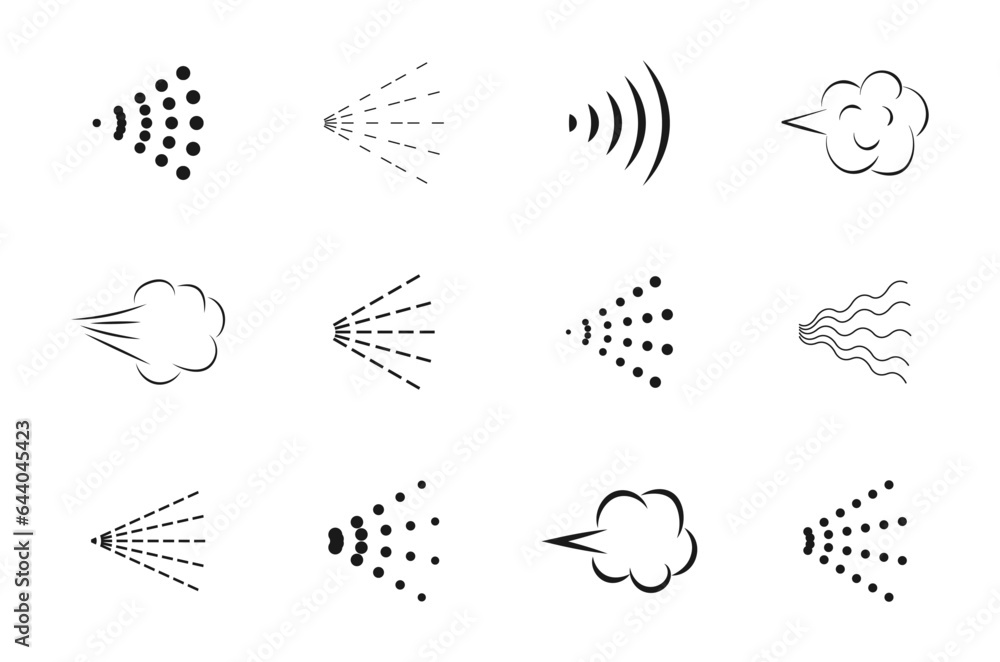 Spray Icons set. Spray steam icons. Spray with water, deodorant ...