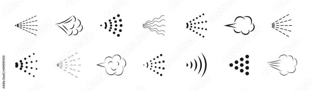 Spray Icons set. Spray steam icons. Spray with water, deodorant ...
