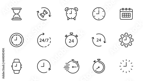 Obraz na płótnie Time and Clock linear icons set