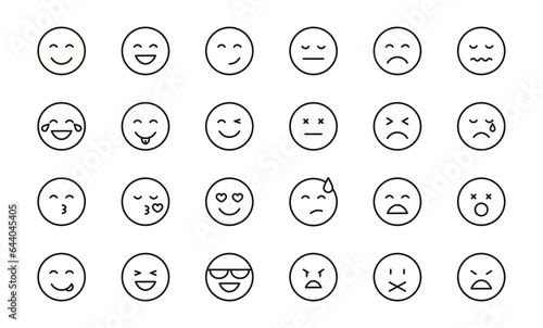 Set of emoticons linear icons. Emoji outline icons. Smile icons cartoon. Stickers emoticon. Vector flat icons for social media.