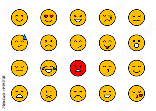 Set of emoticons linear icons. Emoji outline icons. Smile icons cartoon. Stickers emoticon. Vector flat icons for social media.