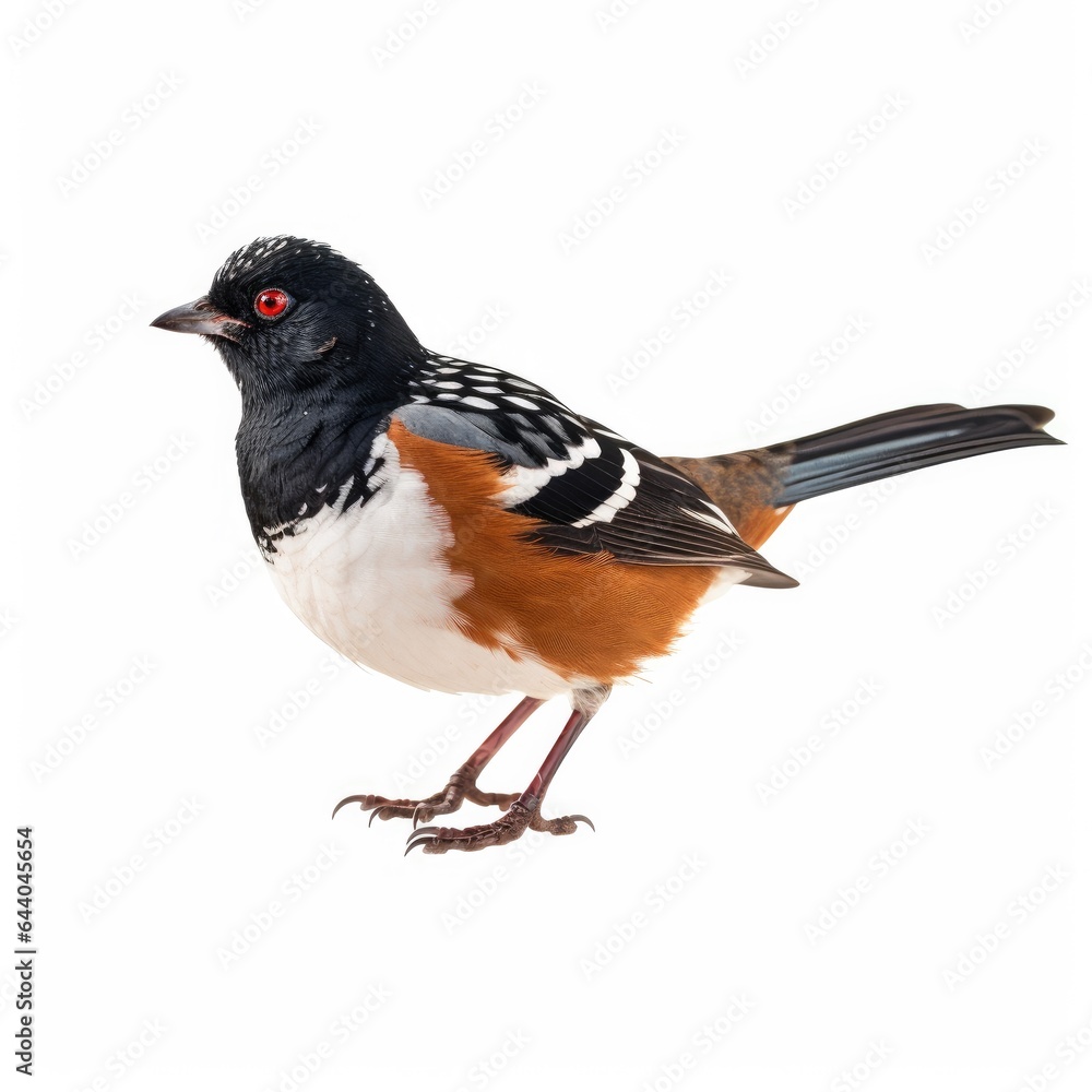 Obraz premium Spotted towhee bird isolated on white background.