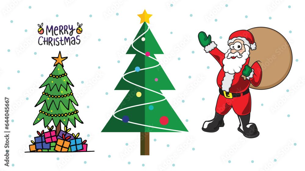 Naklejka premium Merry Christmas! Happy Christmas companions. Collection of Christmas trees Can be used for printed materials - leaflets, posters, business cards or for web. 