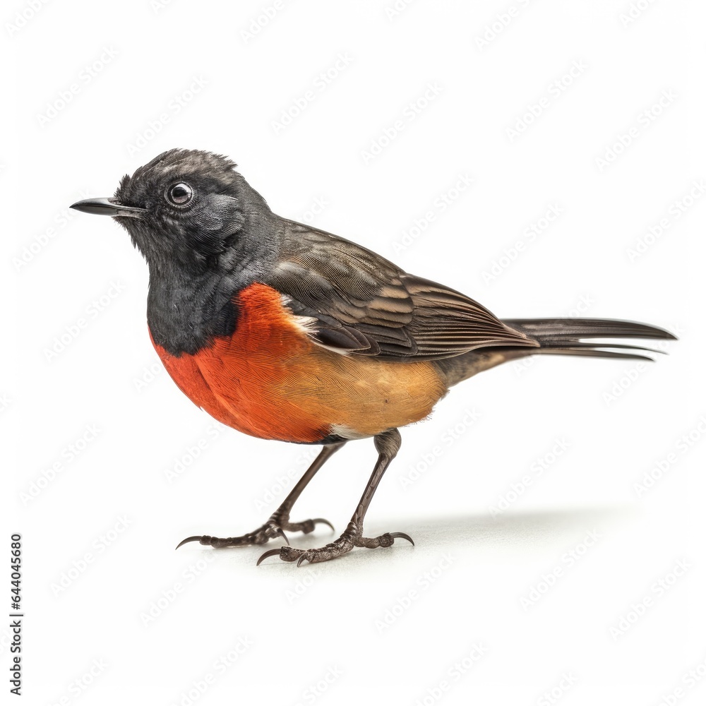 Slate-throated redstart bird isolated on white background. Slate-throated redstart bird isolated on white background.