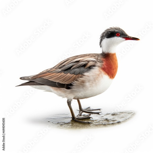 Red-necked grebe bird isolated on white background.
