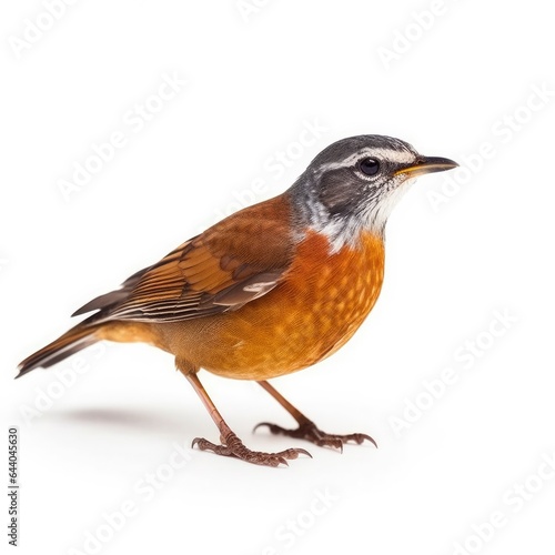 Rufous-backed robin bird isolated on white background.