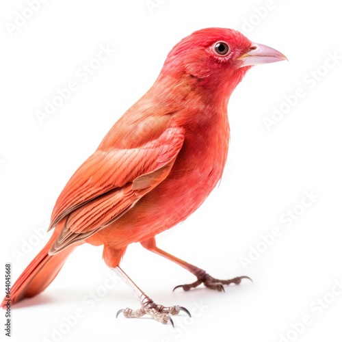 Summer tanager bird isolated on white background.