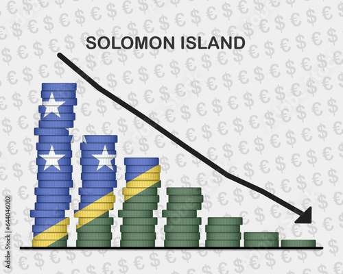 Solomon Island economic collapse, decreasing values with coins, crisis and downgrade concept