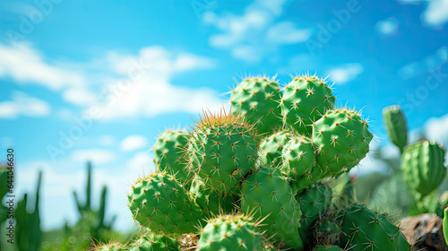 green cacti against a blue sky in summer.