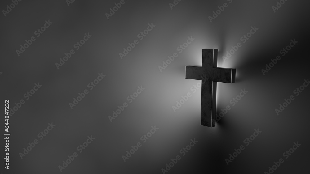 sillouete Cross Sign on a cloudy misterious Dark Background. Christian religious concept