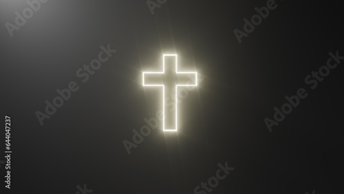 centered golden light Cross Sign on a Dark Background. Christian religious concept