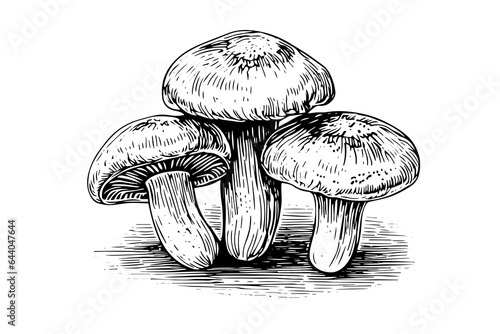 Forest mushrooms hand drawn ink sketch. Engraving vintage style vector illustration.